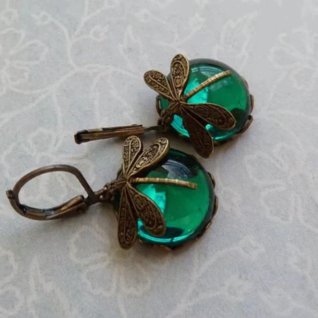 Spherical Dragonfly Earrings in Vintage Gold