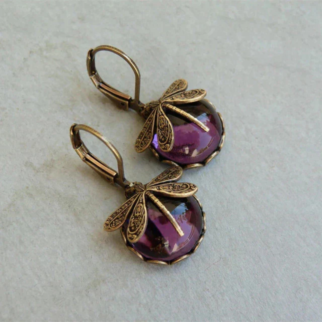 Spherical Dragonfly Earrings in Vintage Gold