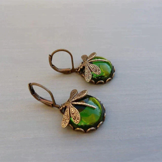 Spherical Dragonfly Earrings in Vintage Gold
