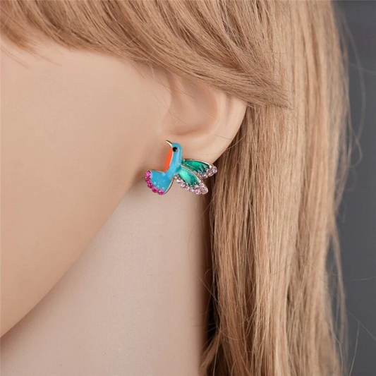Celestial Hummingbird Earrings in Enchanted Teal