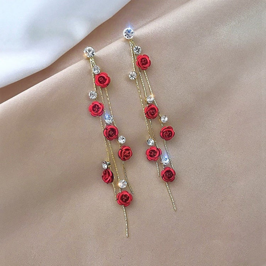 Scarlet Bloom Drop Earrings