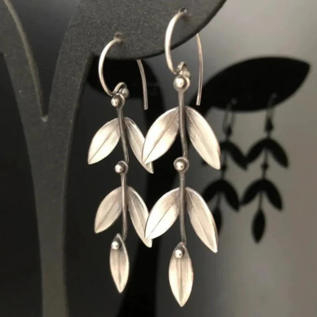 Silver Olive Leaf Cascade Earrings