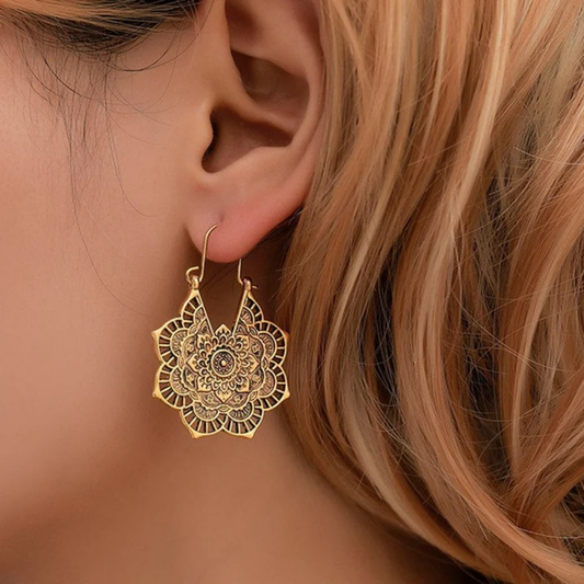 Mandala Bloom Earrings in Antique Gold