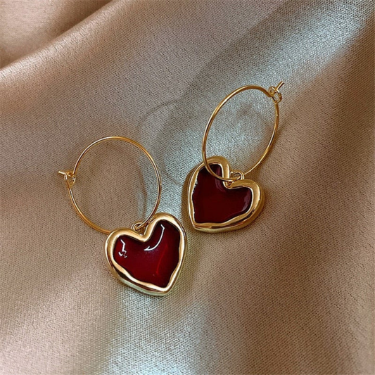 Crimson Heart Hoop Earrings
