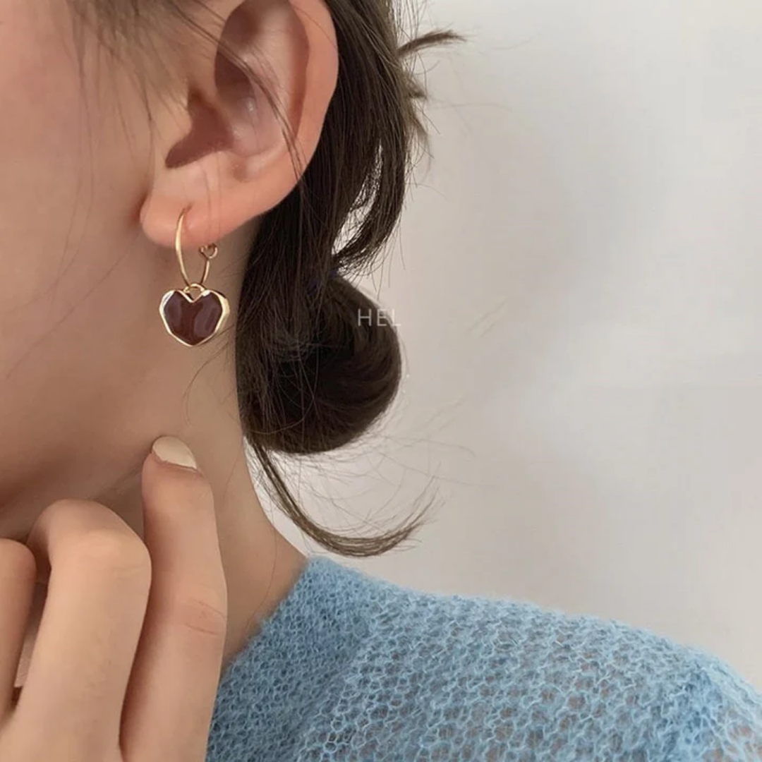 Crimson Heart Hoop Earrings