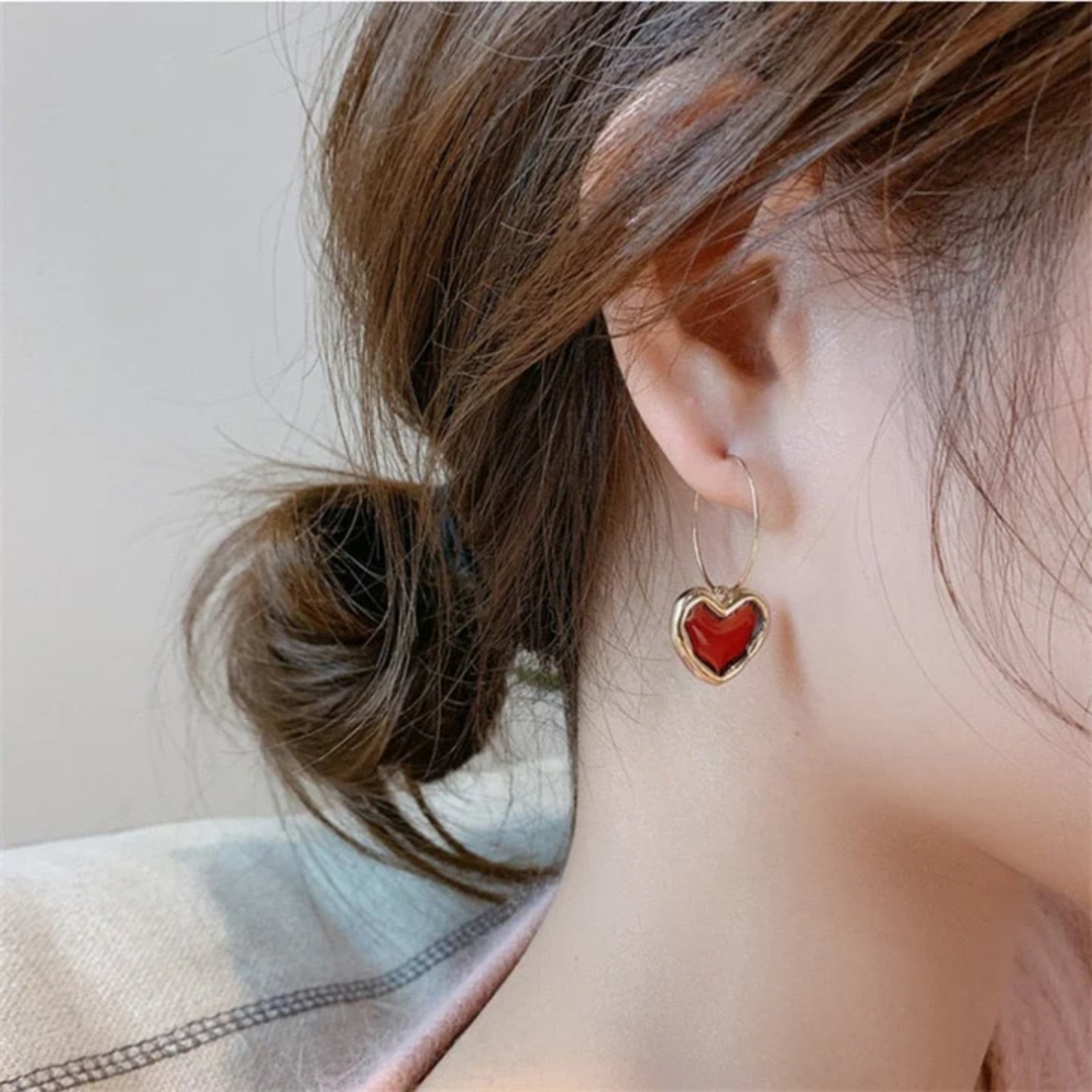 Crimson Heart Hoop Earrings
