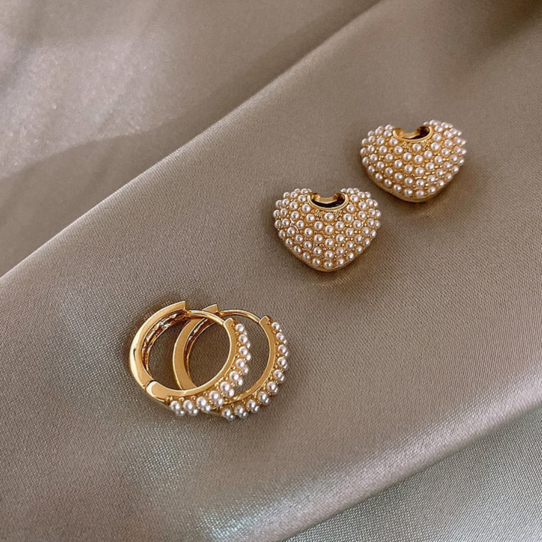 Golden Pearl Heart Earrings