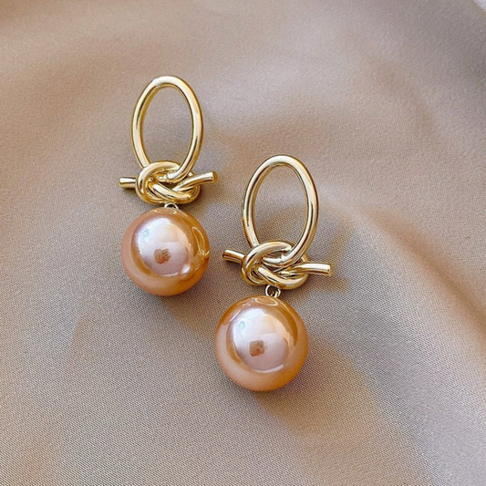 Golden Knot Pearl Earrings