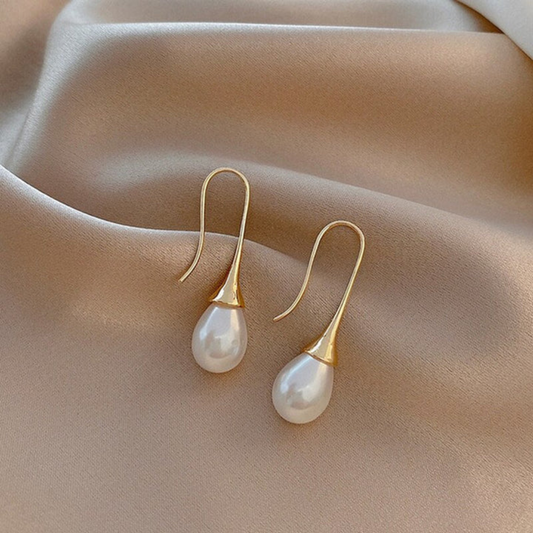 Golden Teardrop Pearl Earrings