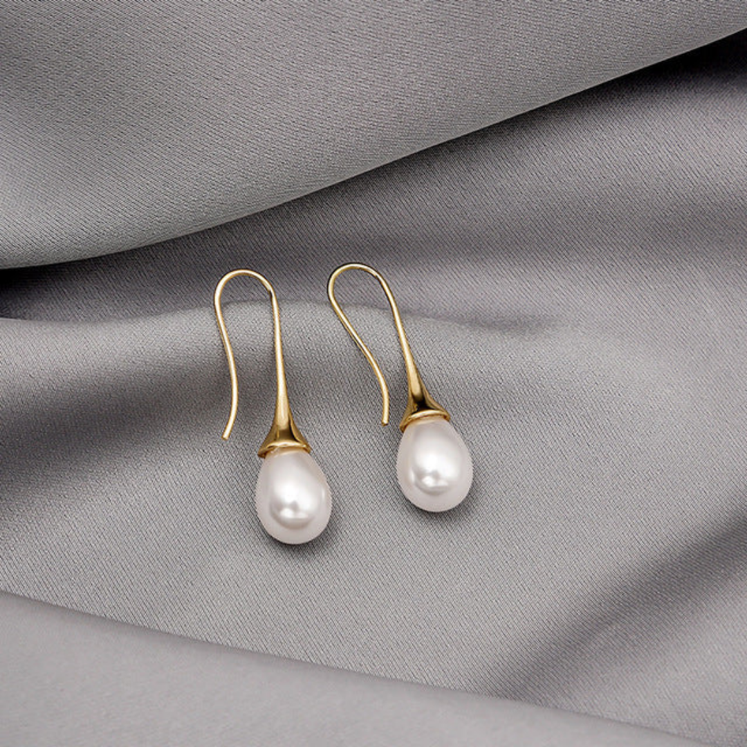 Golden Teardrop Pearl Earrings