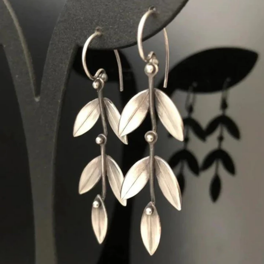 Silver Olive Leaf Cascade Earrings