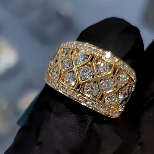 Golden Lattice Diamond Ring