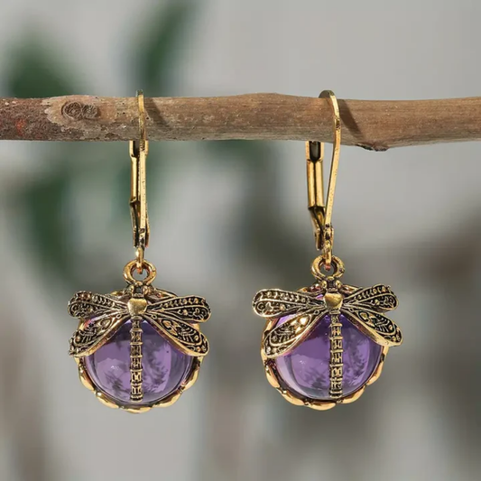 Amethyst Dragonfly Earrings