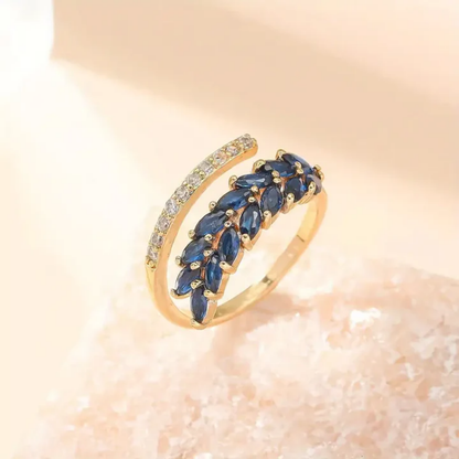 Midnight Sapphire Leaf Ring