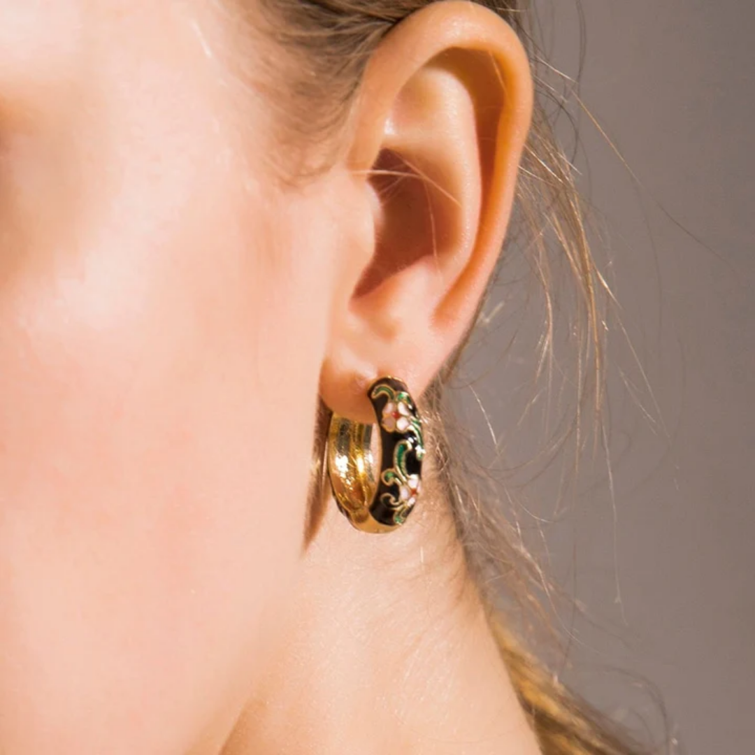 Midnight Blossom Hoop Earrings