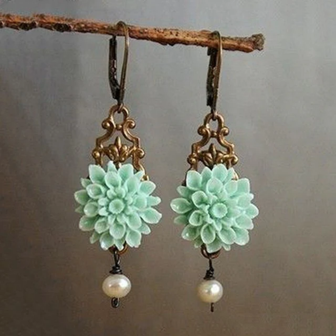 Mint Blossom Pearl Earrings