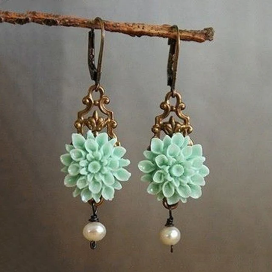 Mint Blossom Pearl Earrings