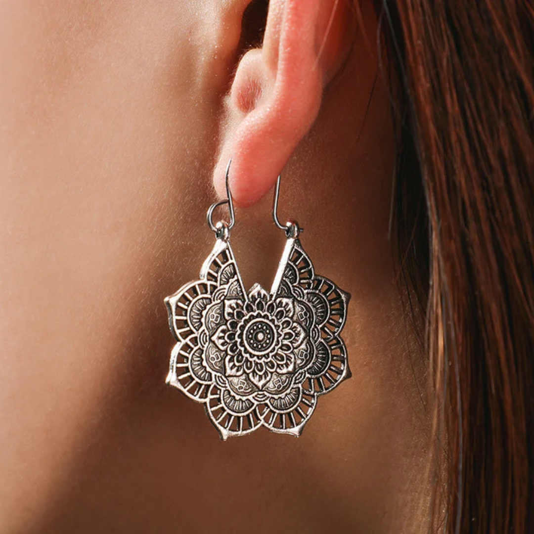 Mandala Bloom Earrings in Antique Gold