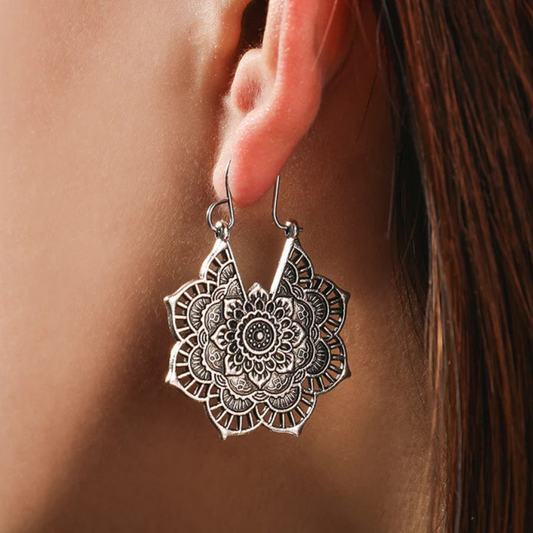 Mandala Bloom Earrings in Antique Gold