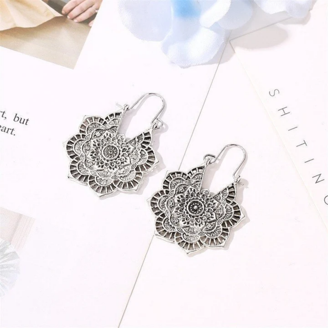 Mandala Bloom Earrings in Antique Gold