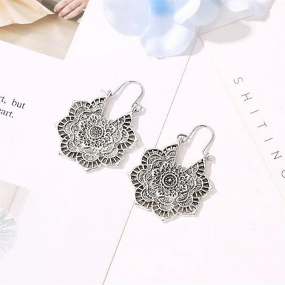 Mandala Bloom Earrings in Antique Gold