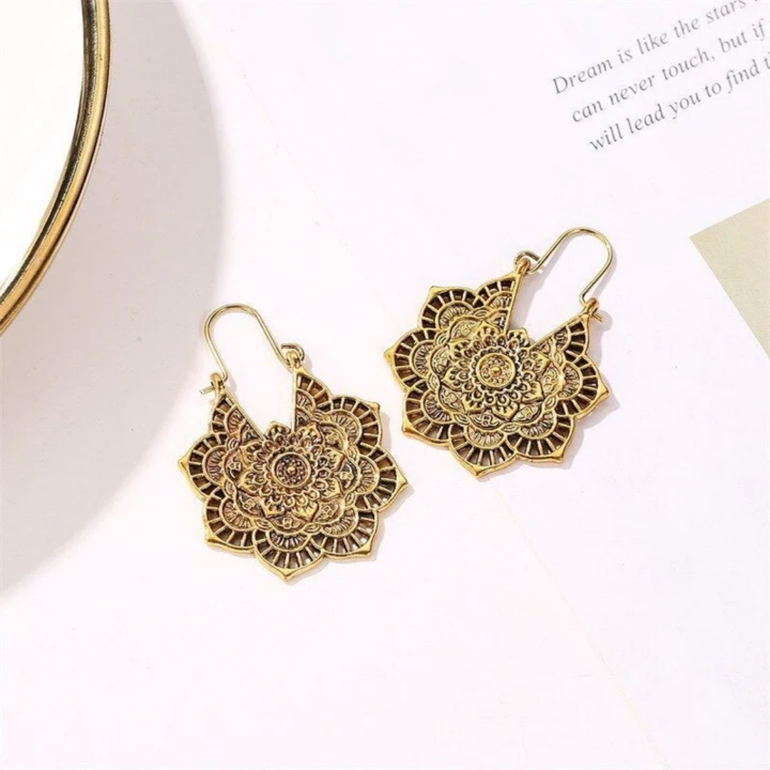 Mandala Bloom Earrings in Antique Gold