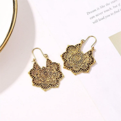 Mandala Bloom Earrings in Antique Gold