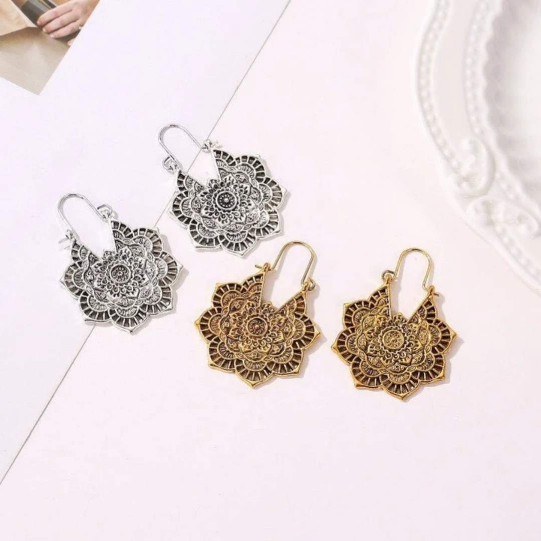 Mandala Bloom Earrings in Antique Gold