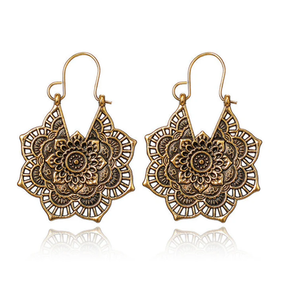 Mandala Bloom Earrings in Antique Gold