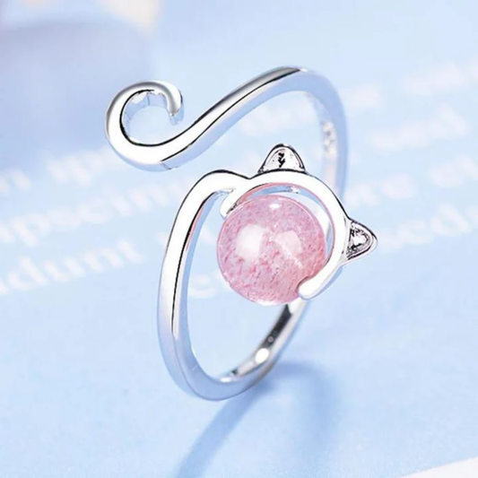 Moonlit Whiskers Pink Gem Ring