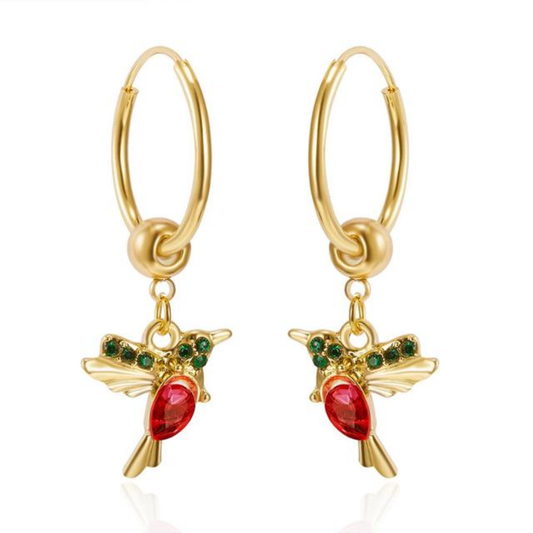 Scarlet Flight Hummingbird Earrings