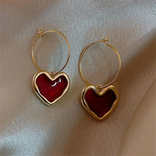 Crimson Heart Hoop Earrings