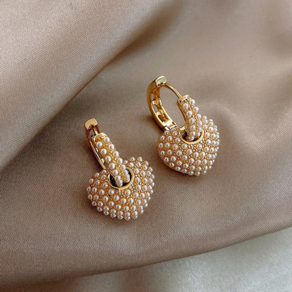Golden Pearl Heart Earrings