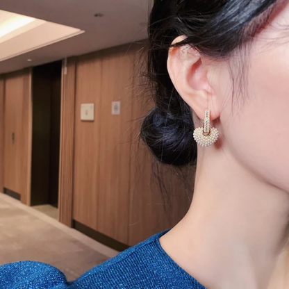 Golden Pearl Heart Earrings
