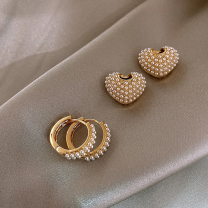 Golden Pearl Heart Earrings