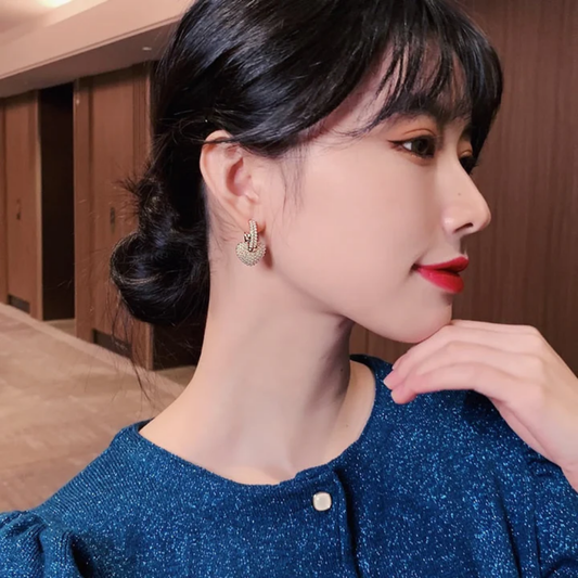 Golden Pearl Heart Earrings