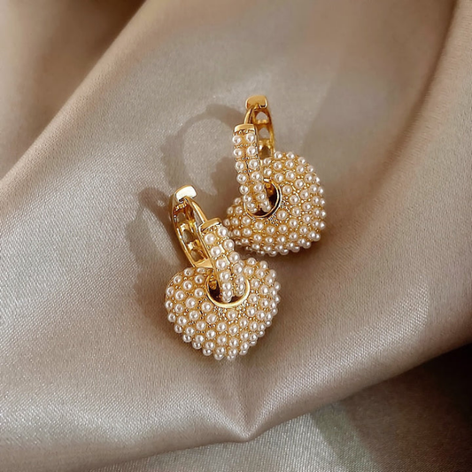 Golden Pearl Heart Earrings