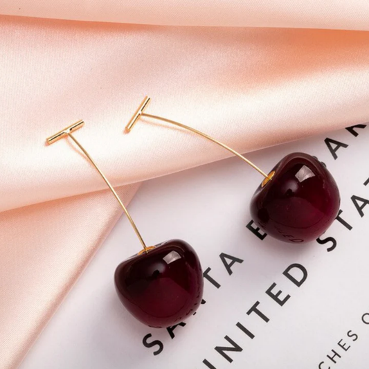 Scarlet Cherry Charm Earrings