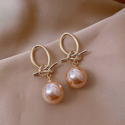 Golden Knot Pearl Earrings