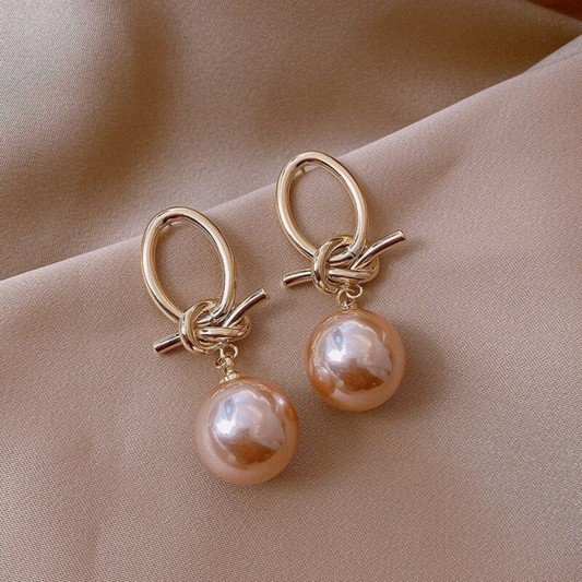 Golden Knot Pearl Earrings