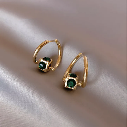 Emerald Charm Hoop Earrings