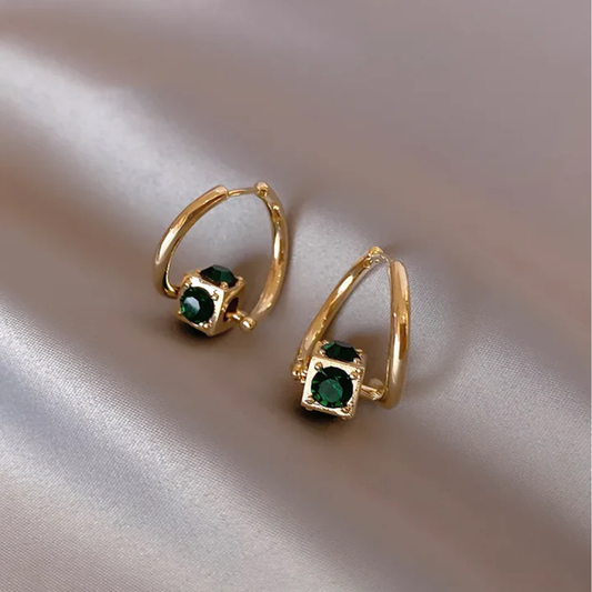 Emerald Charm Hoop Earrings