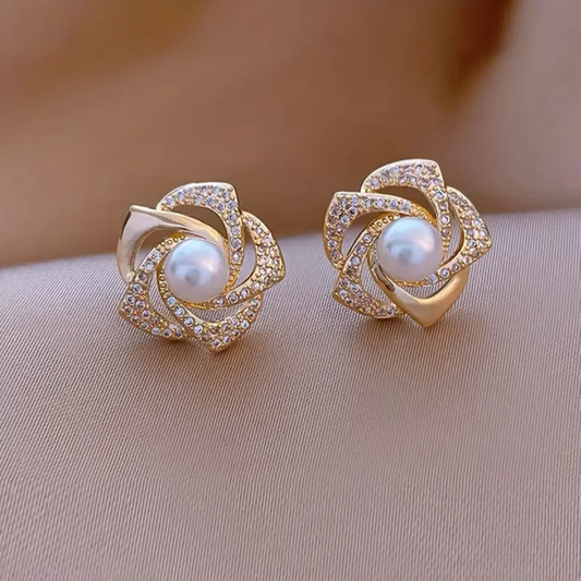Golden Petal Pearl Earrings