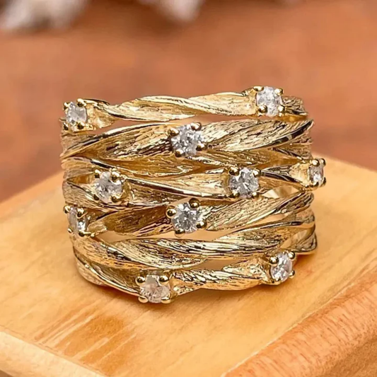 Golden Cascade Crystal Ring