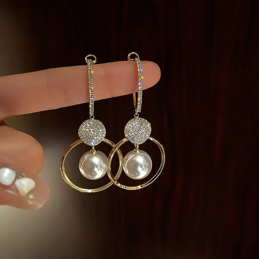 Celestial Halo Pearl Drop Earrings