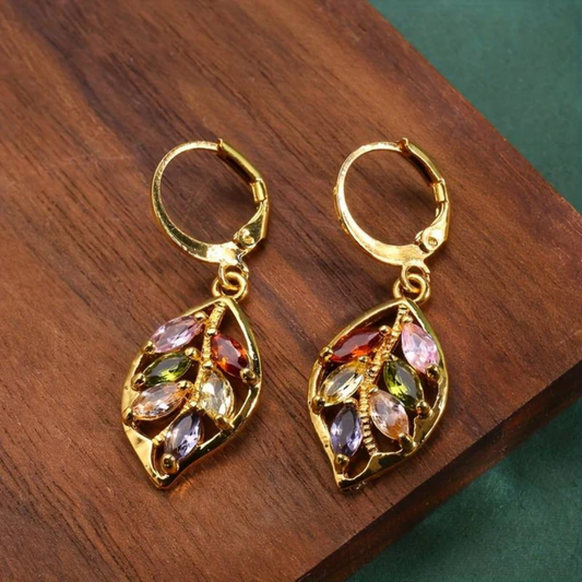 Golden Leaflight Gem Earrings