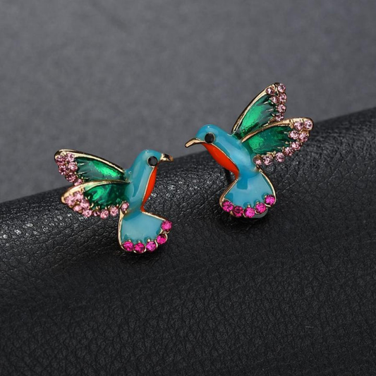 Celestial Hummingbird Earrings in Enchanted Teal