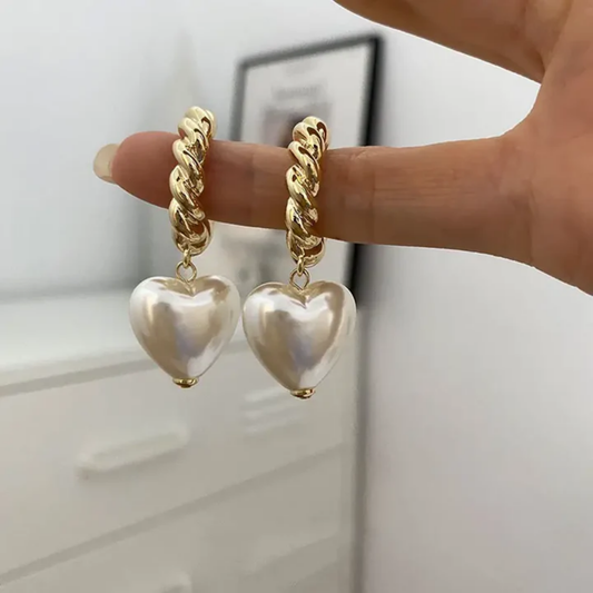 Golden Heart Pearl Earrings