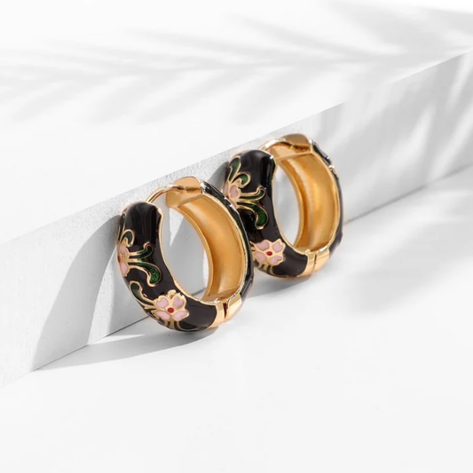 Midnight Blossom Hoop Earrings