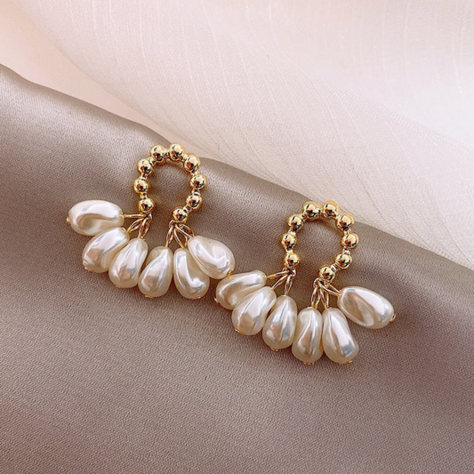 Golden Tide Pearl Loop Earrings